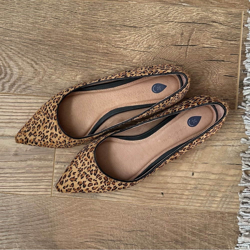 Caslon calf hair leopard print flats.